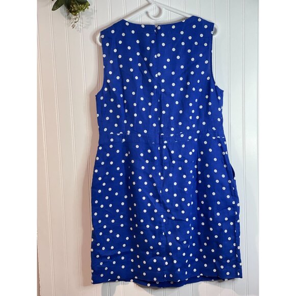 Boden Blue & White Polka Dot Linen Dress With Pockets Size 12R - Picture 3 of 13